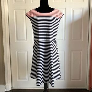 Draper James Navy and Coral Striped T-Shirt Shift Dress